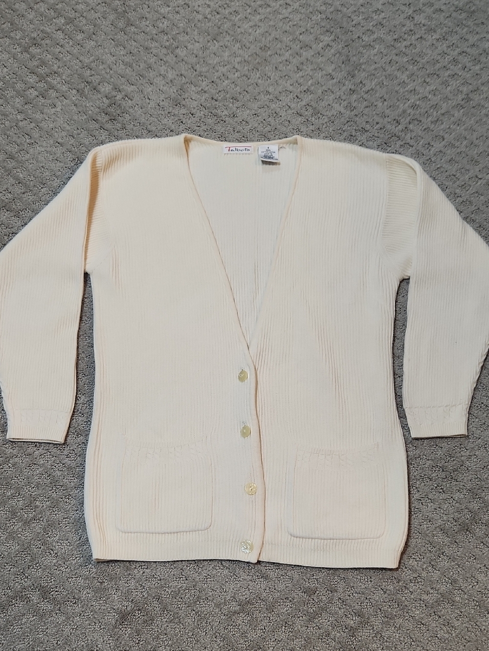 Talbots Butter Yellow Ribbed Button Front Cardigan Pockets Vintage 90s Small